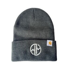 Carhartt Beanie Hat Gray Logo Patch Knit Cuff Winter OS‎